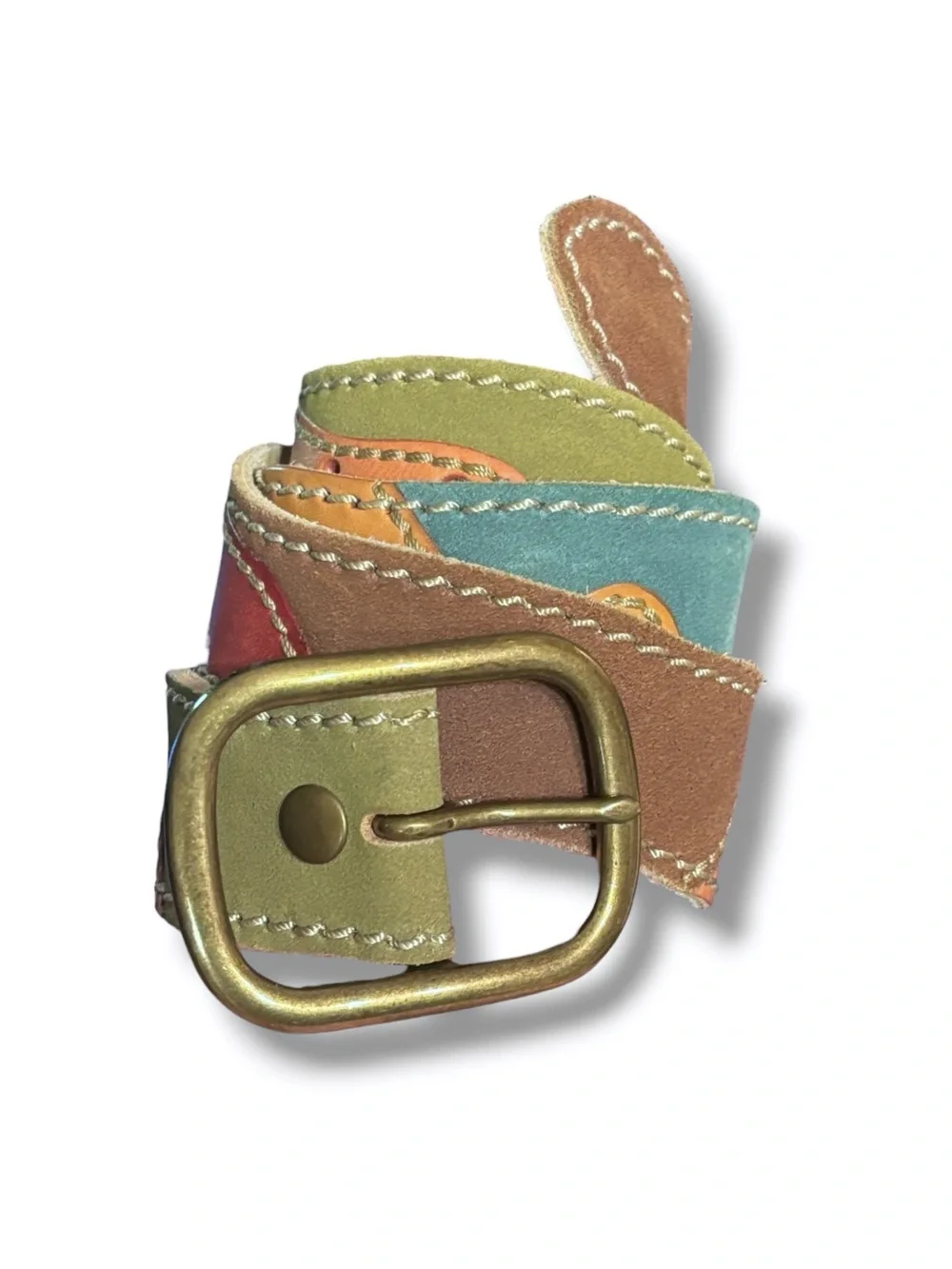 LUCKY BRAND Leather Suede Patchwork Stitched Boho Belt Size Medium